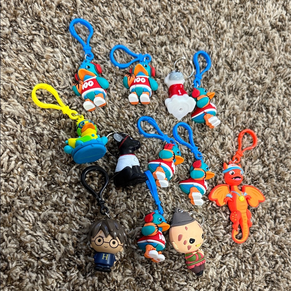 Assorted Kids Character Clip-On Keychain Set – Blue & Orange Designs